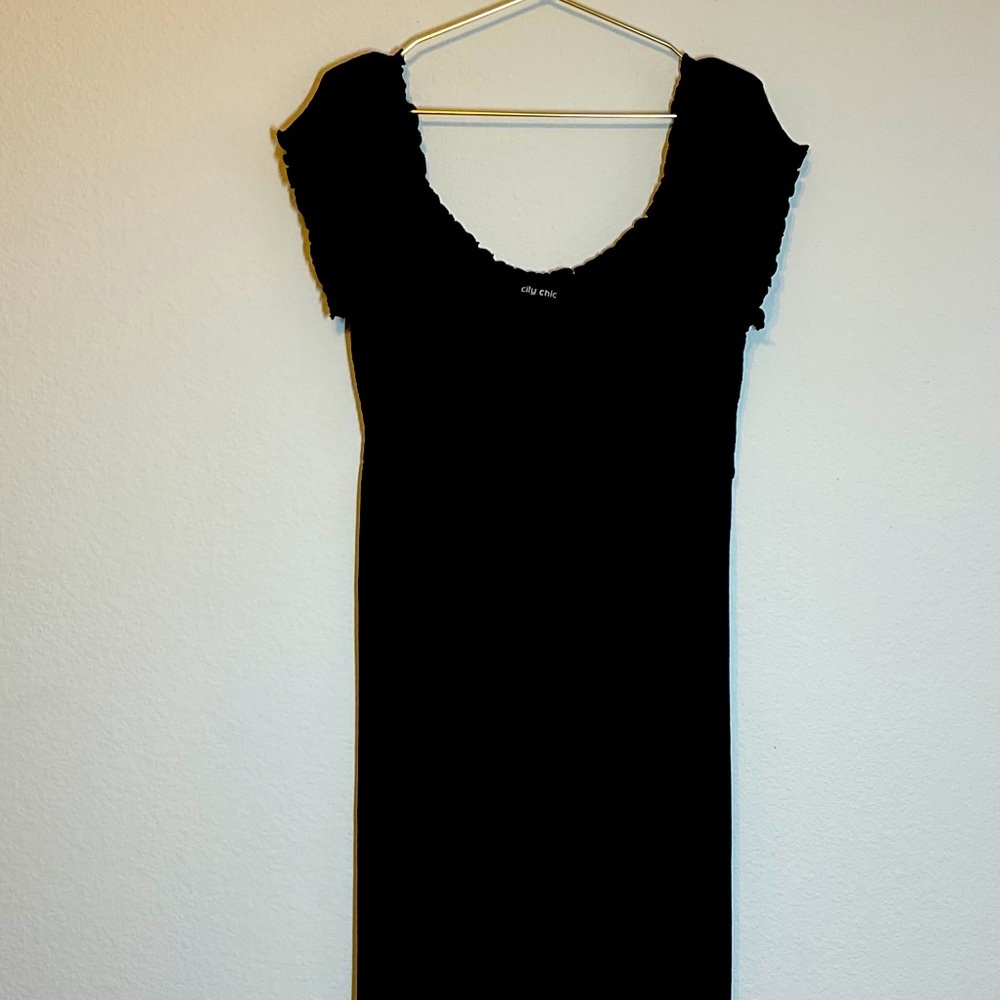 City Chic Black Rouched Dress On / Off Shoulder Cover Up